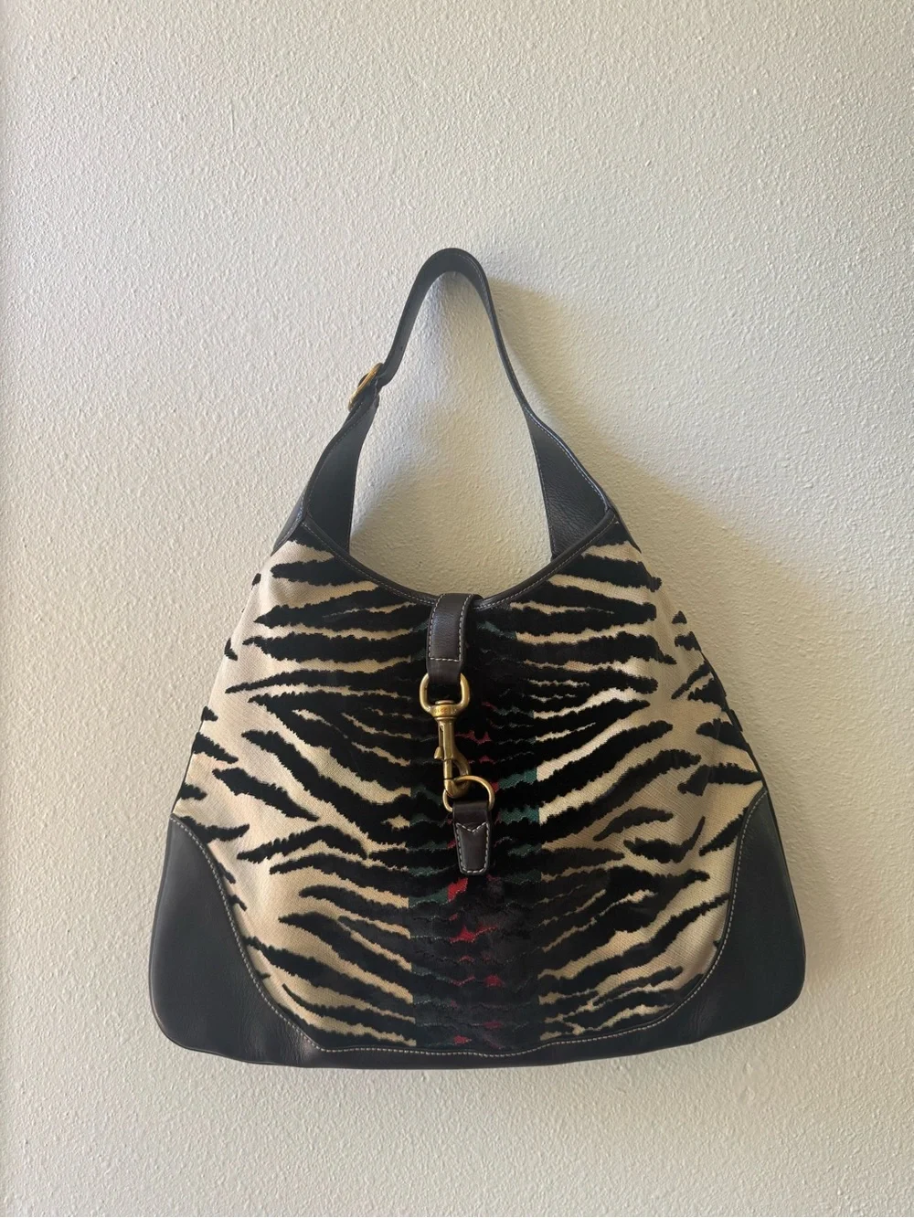 Gucci Black & White Zebra-Print Jackie Shoulder Hobo with Gold Hardware